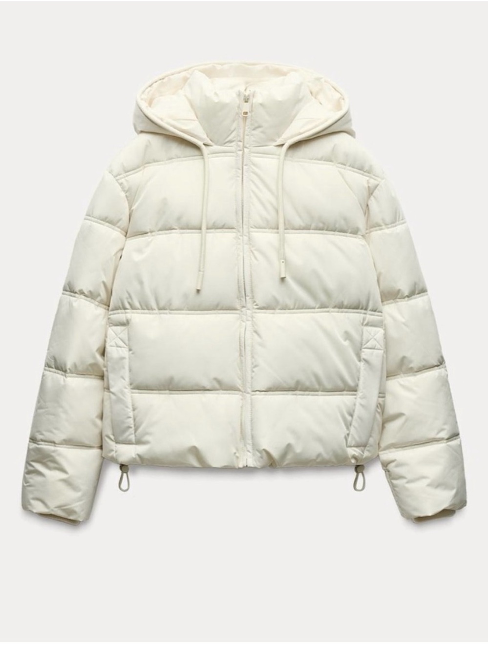 Women's Hooded Puffer Jacket - Cream